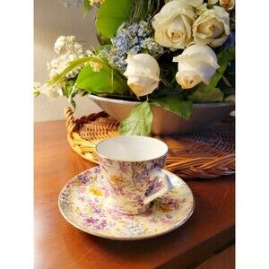 Lord Nelson Ware Chintz Heather 2750 Flat Cup And Saucer Flowers Of England